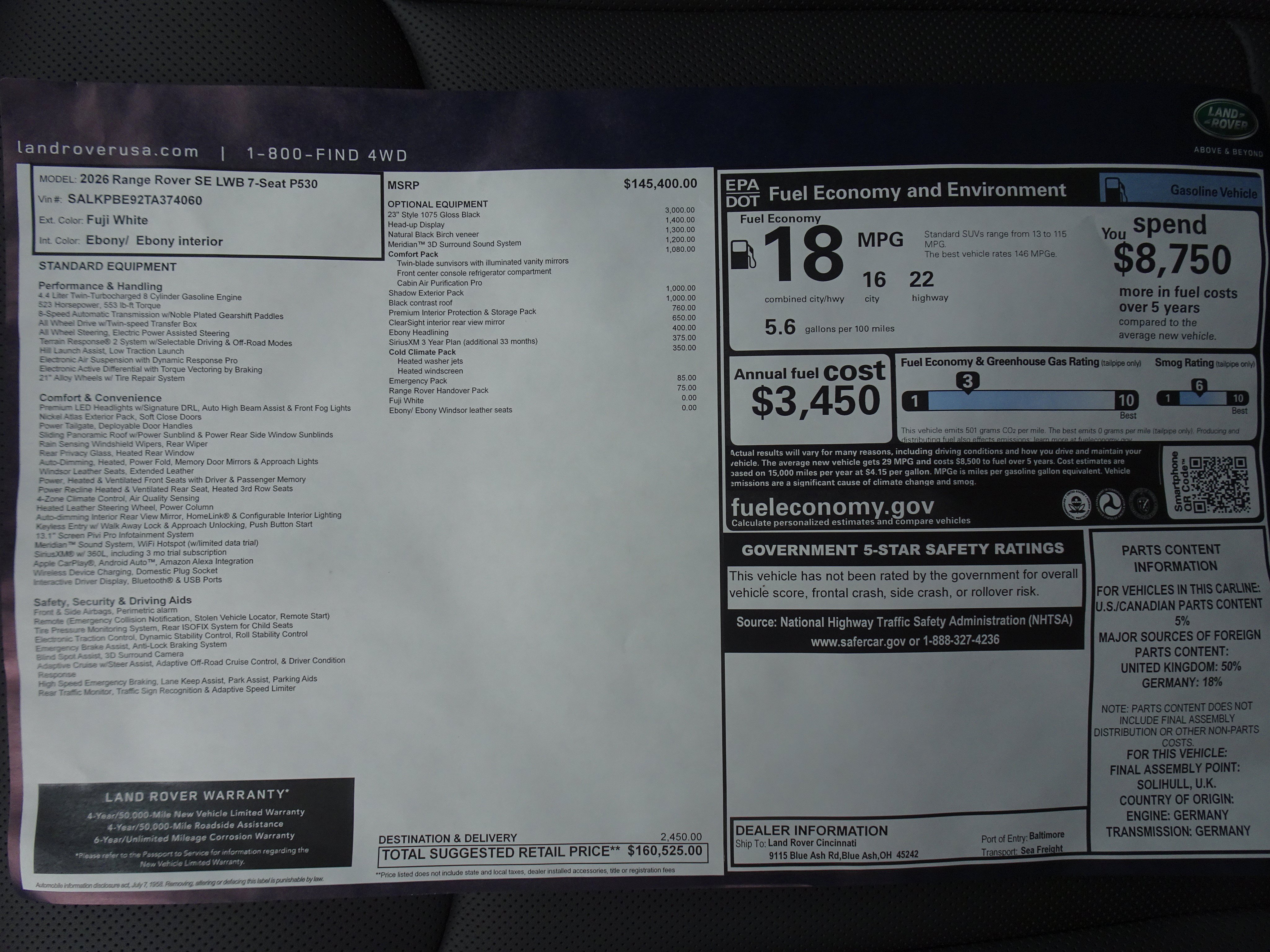 New 2026 Land Rover Range Rover Long Wheelbase SE AWD/4WD image 6