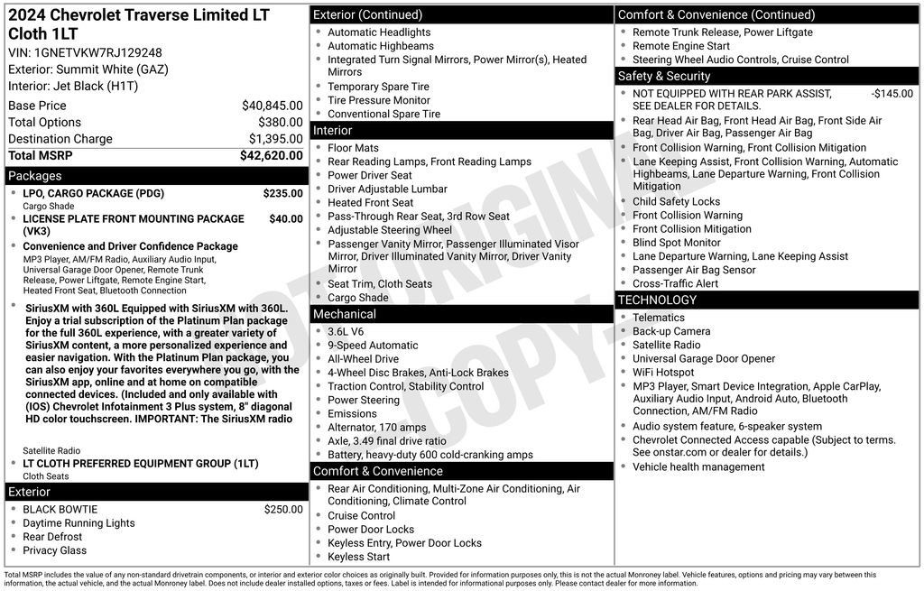 Used 2024 Chevrolet Traverse LT w/ LPO, Cargo Package AWD/4WD image 32