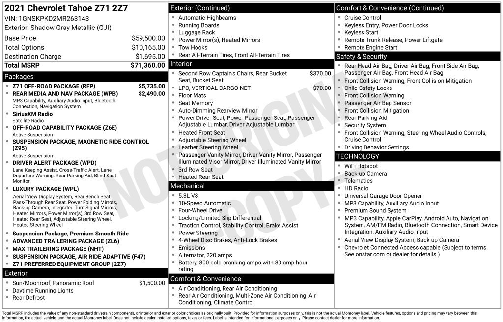 Certified 2021 Chevrolet Tahoe Z71 w/ Z71 Off-Road Package AWD/4WD image 6
