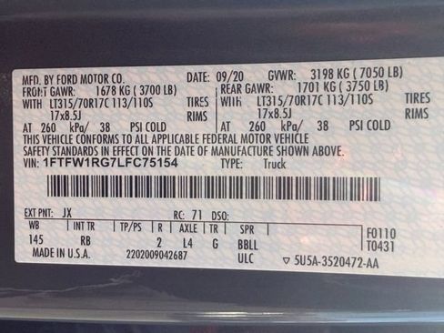Used 2020 Ford F150 Raptor w/ Equipment Group 801A Mid AWD/4WD image 24