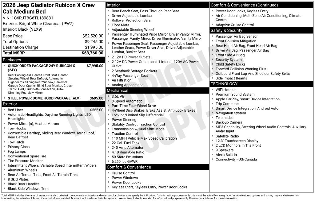 New 2026 Jeep Gladiator Rubicon AWD/4WD image 44