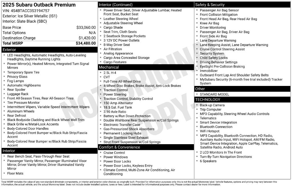 Certified 2025 Subaru Outback Premium AWD/4WD image 6