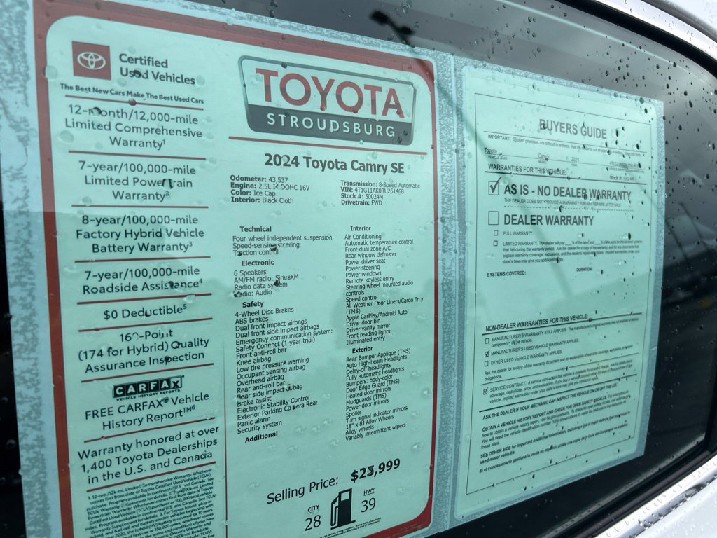 Certified 2024 Toyota Camry SE FWD image 30