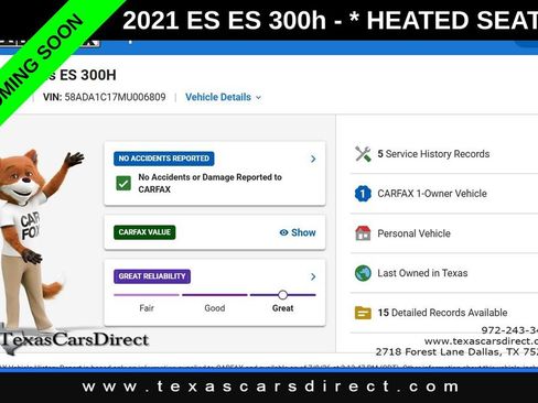 Used 2021 Lexus ES 300h w/ Premium Package FWD image 8