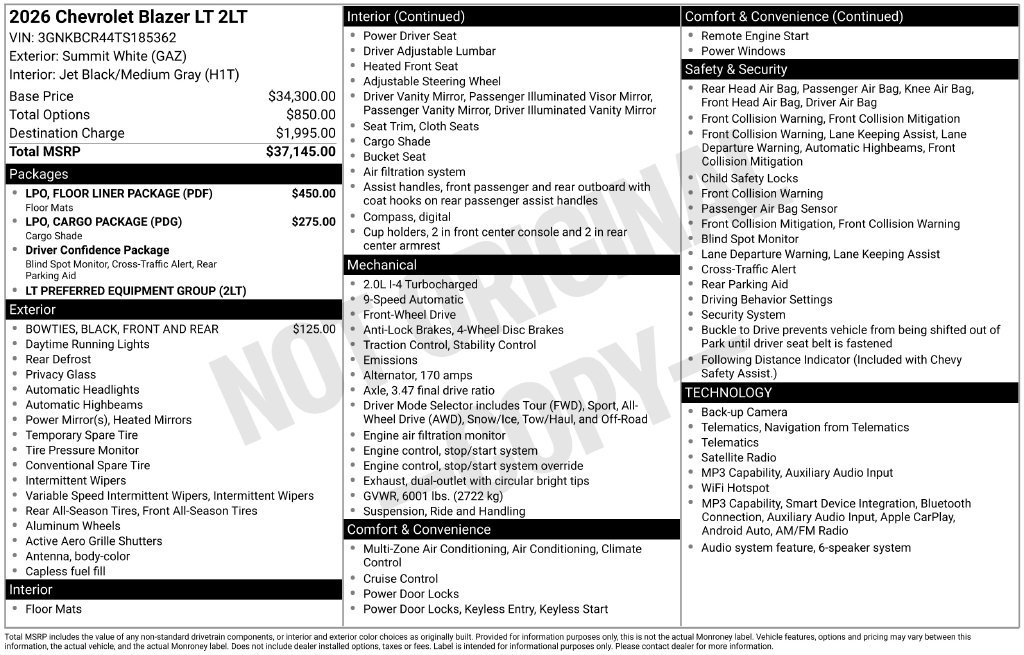 New 2026 Chevrolet Blazer LT w/ LPO, Floor Liner Package FWD image 24