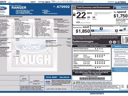 Used 2020 Ford Ranger Lariat w/ Equipment Group 501A Mid AWD/4WD image 35
