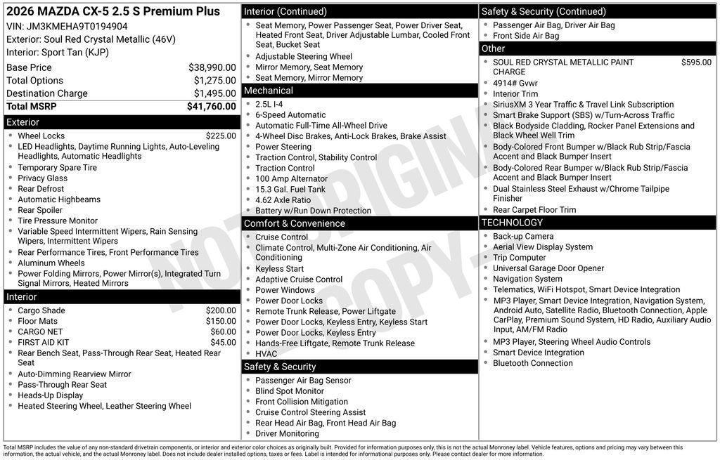 New 2026 MAZDA CX-5 2.5 S w/ Premium Plus Package AWD/4WD image 33