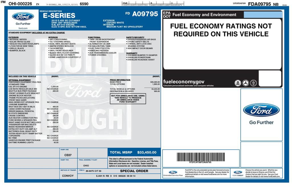 Used 2015 Ford E-450 and Econoline 450 Super Duty w/ Shuttle Bus Prep Package RWD image 15