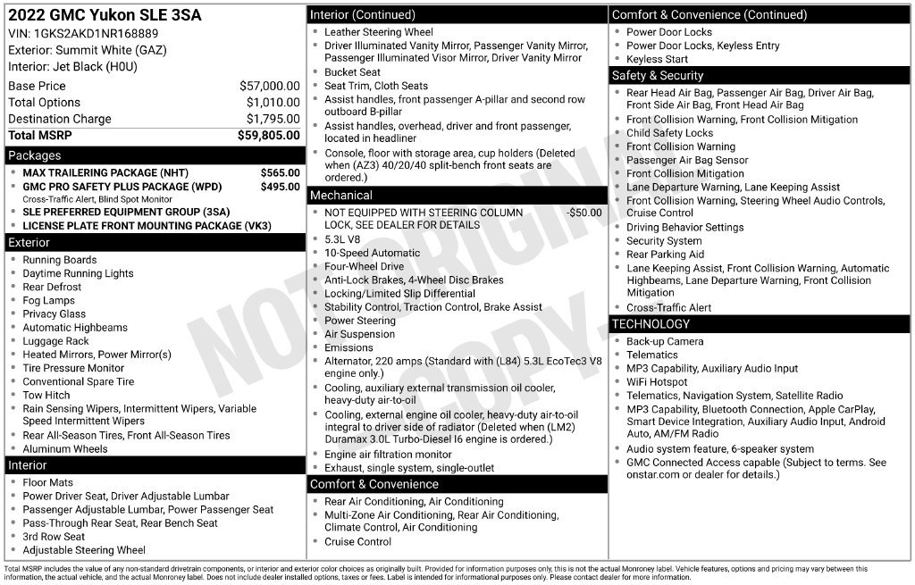 Used 2022 GMC Yukon SLE w/ Max Trailering Package AWD/4WD image 54