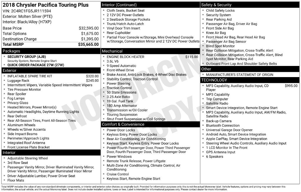 Used 2018 Chrysler Pacifica Touring Plus FWD image 46