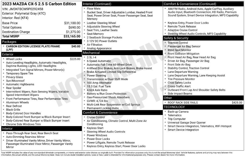Certified 2023 MAZDA CX-5 Carbon Edition AWD/4WD image 9