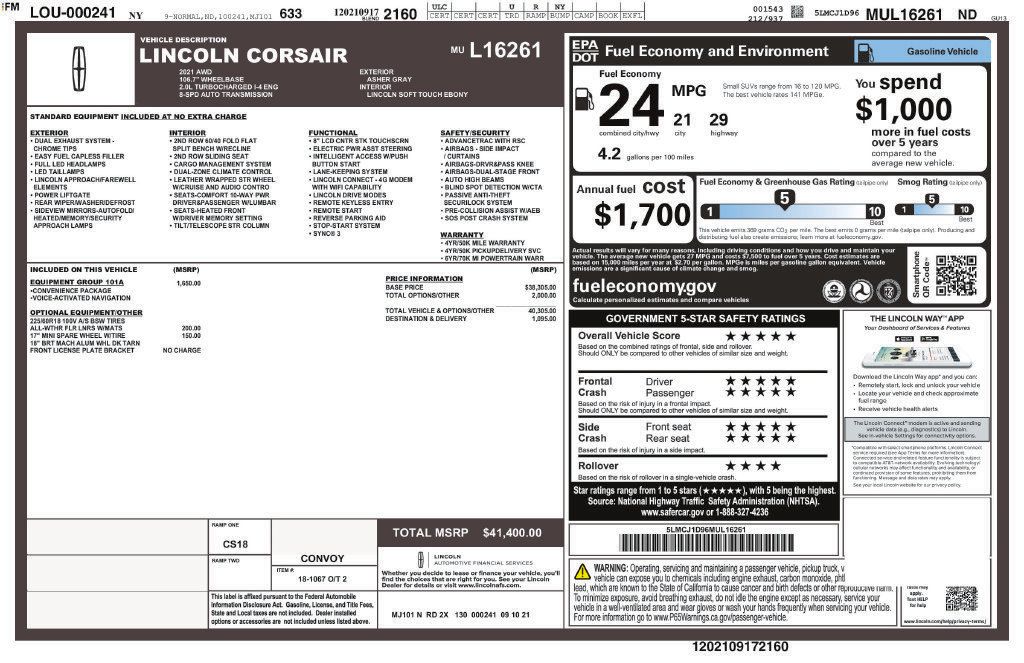 Certified 2021 Lincoln Corsair AWD w/ Equipment Group 101A image 30