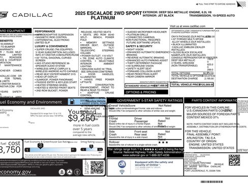 Used 2025 Cadillac Escalade Sport Platinum w/ LPO, ONYX Package RWD image 85
