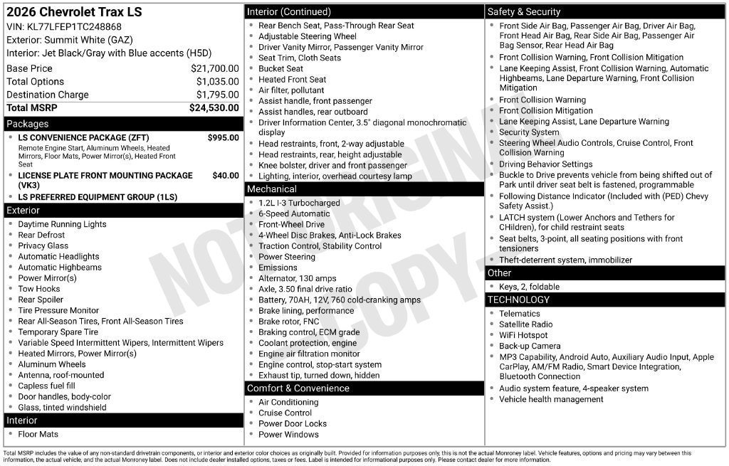 New 2026 Chevrolet Trax LS w/ LS Convenience Package FWD image 4