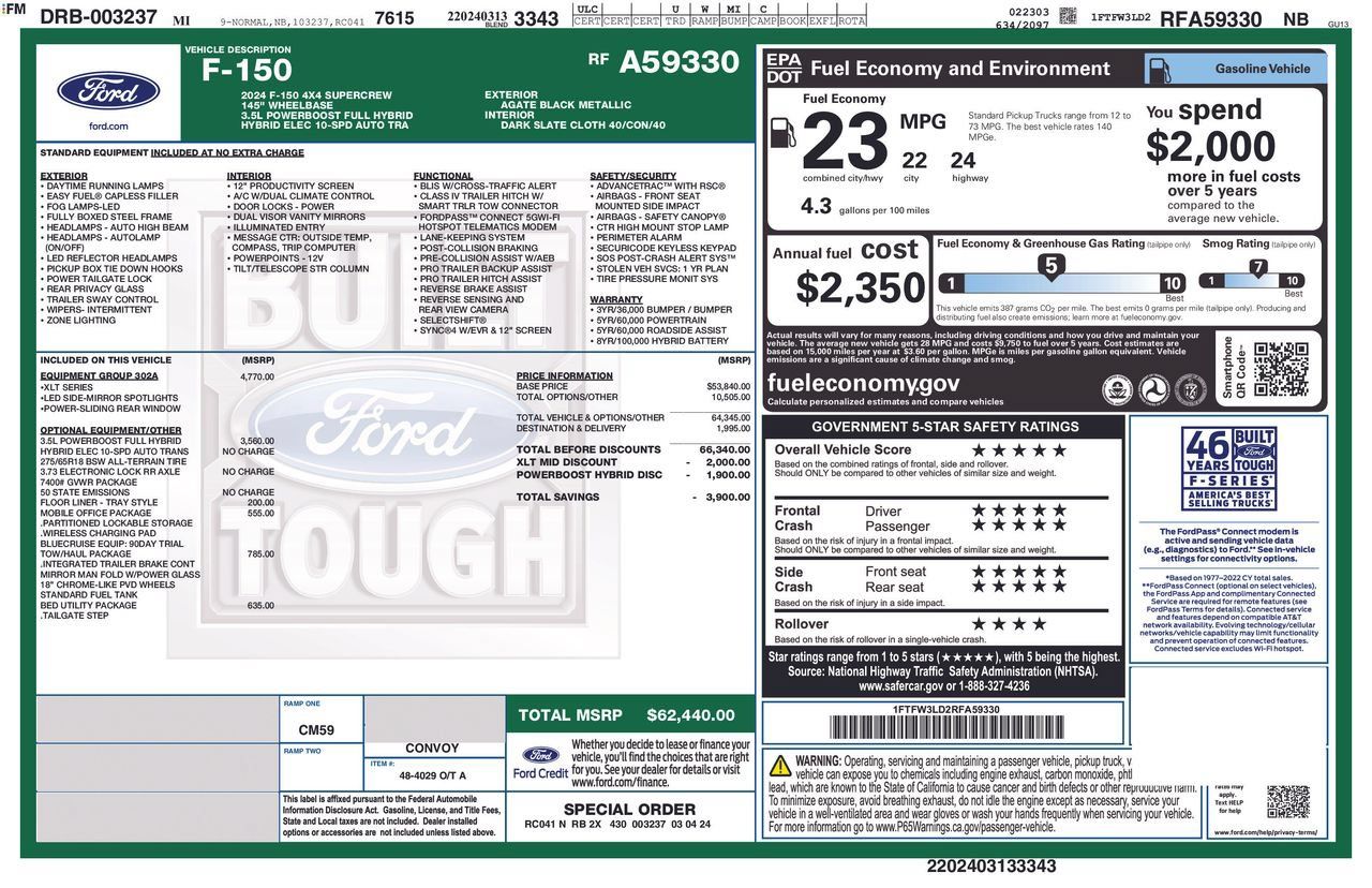 Certified 2024 Ford F150 XLT w/ Equipment Group 302A MID AWD/4WD image 56