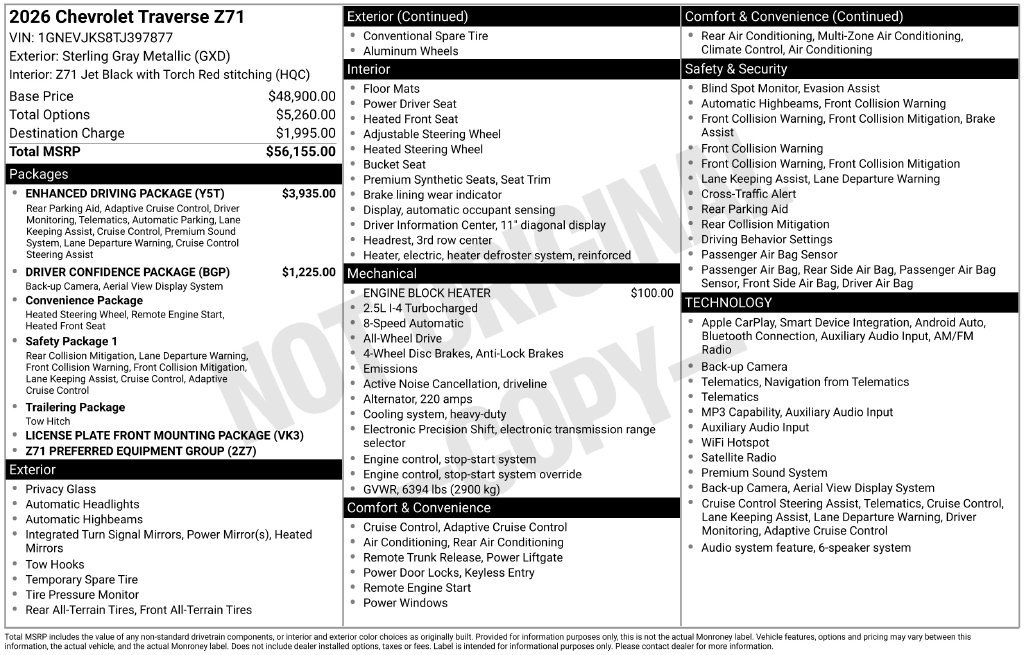 Used 2026 Chevrolet Traverse Z71 w/ Enhanced Driving Package AWD/4WD image 4