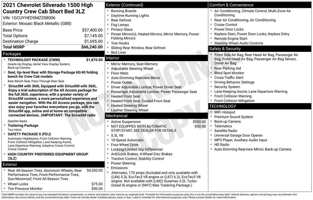 Used 2021 Chevrolet Silverado 1500 High Country w/ Technology Package AWD/4WD image 1