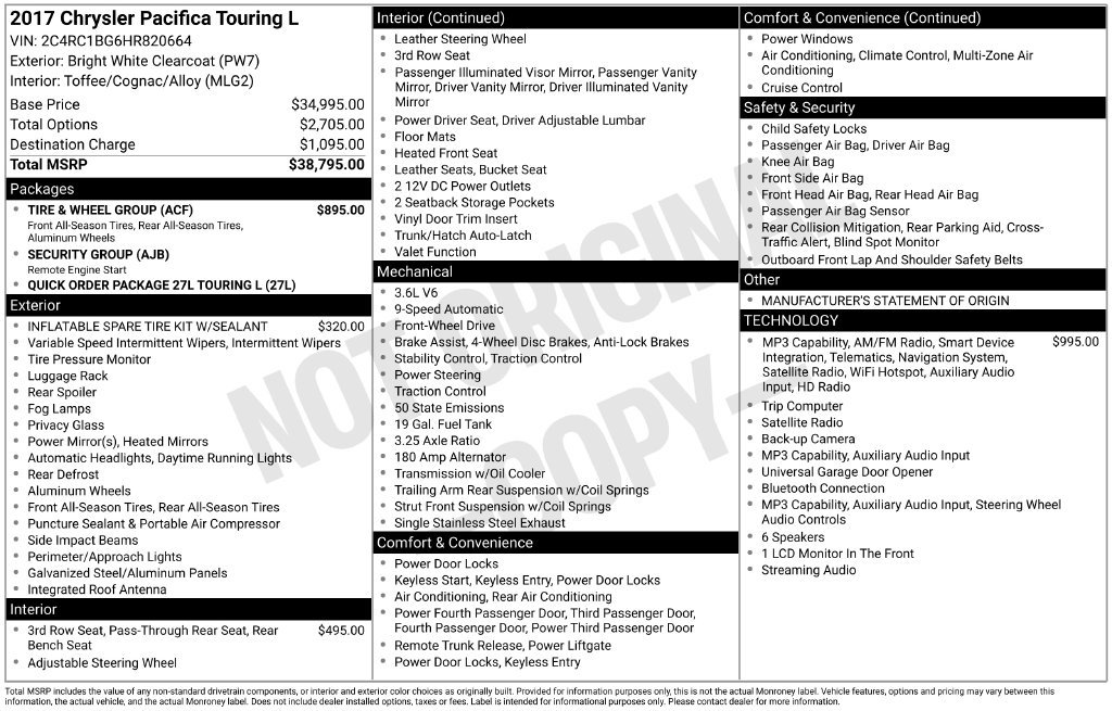 Used 2017 Chrysler Pacifica Touring-L w/ Tire & Wheel Group FWD image 4