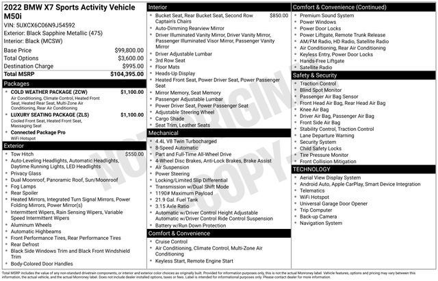Used 2022 BMW X7 M50i w/ Luxury Seating Package AWD/4WD image 17