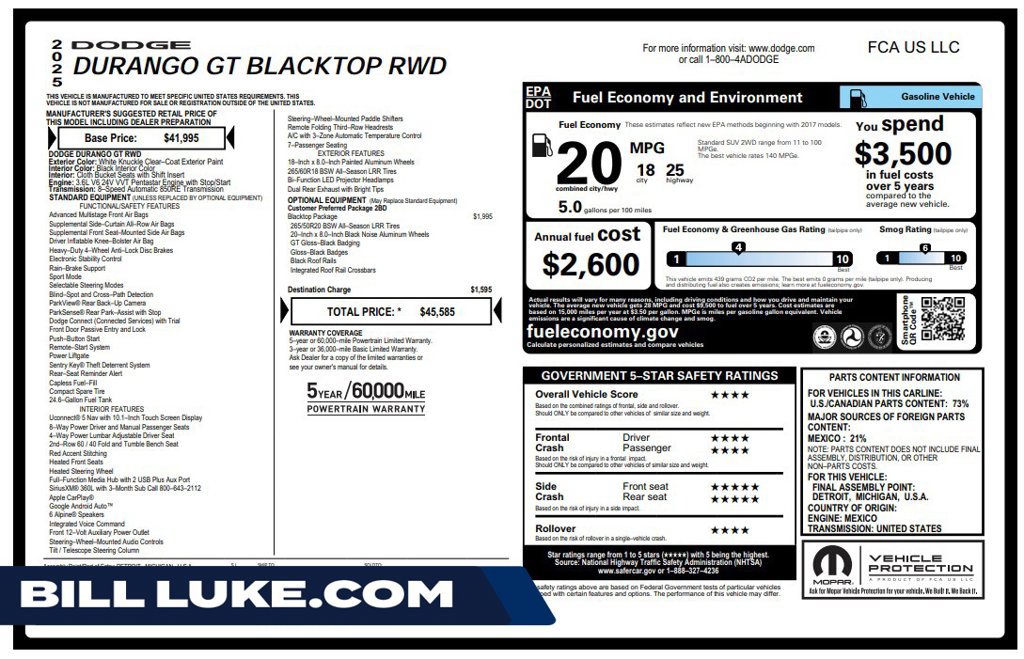 Used 2025 Dodge Durango GT w/ Blacktop Package RWD image 1