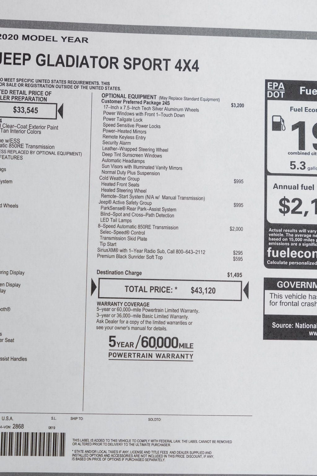 Used 2020 Jeep Gladiator Sport w/ Quick Order Package 24S AWD/4WD image 46