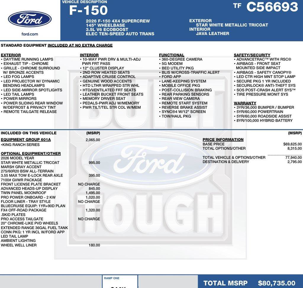 New 2026 Ford F150 King Ranch w/ Equipment Group 601A High AWD/4WD image 2