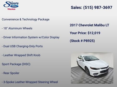 Used 2017 Chevrolet Malibu LT w/ Leather Package image 14