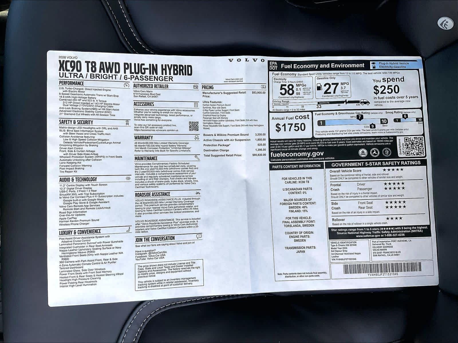 New 2026 Volvo XC90 T8 Ultra w/ Protection Package AWD/4WD image 37