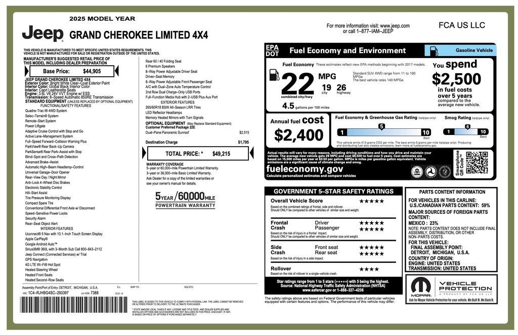 Certified 2025 Jeep Grand Cherokee Limited AWD/4WD image 7