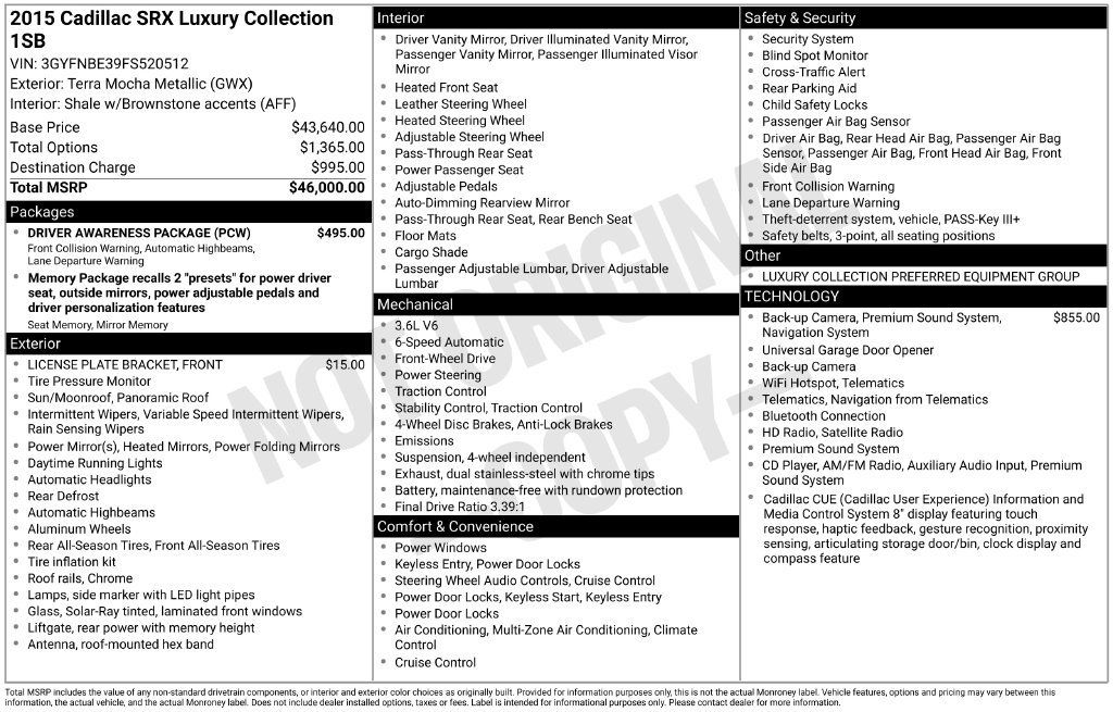 Used 2015 Cadillac SRX Luxury w/ Driver Awareness Package FWD image 24