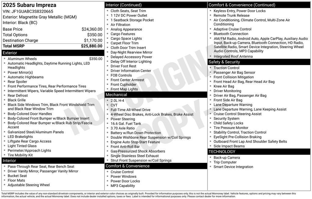Certified 2025 Subaru Impreza 2.0i AWD/4WD image 28