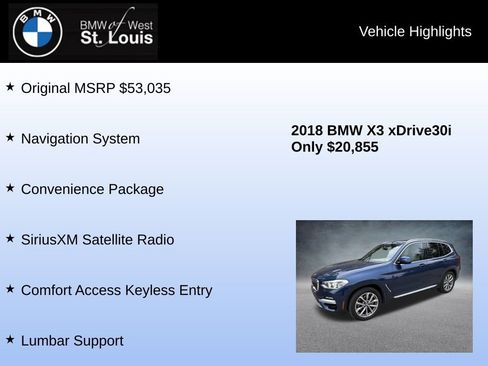 Used 2018 BMW X3 xDrive30i w/ Convenience Package image 8