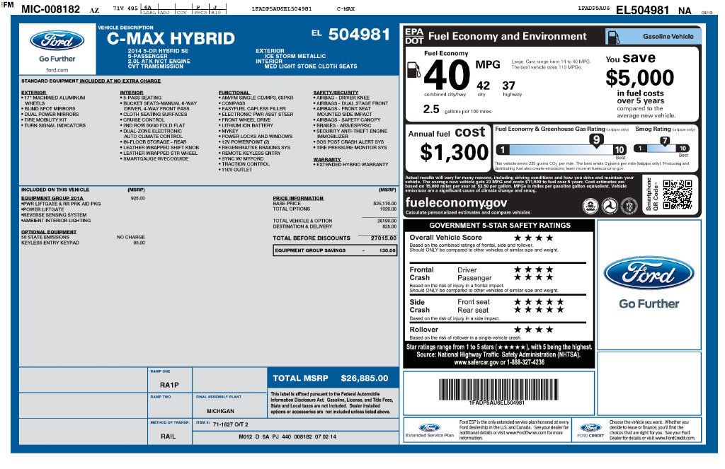 Used 2014 Ford C-MAX SE w/ Equipment Group 201A FWD image 5
