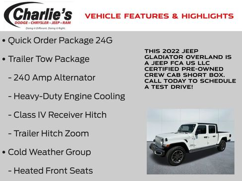 Certified 2022 Jeep Gladiator Overland w/ Popular Equipment Package AWD/4WD image 7