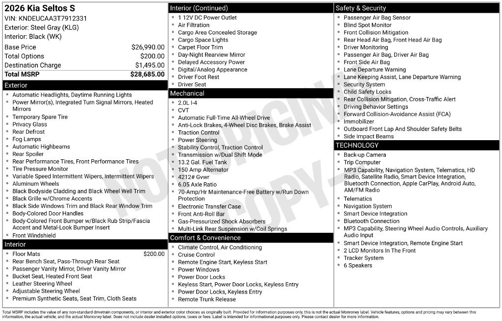 Certified 2026 Kia Seltos S AWD/4WD image 8