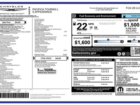 Certified 2022 Chrysler Pacifica Touring-L w/ S Appearance Package FWD image 4