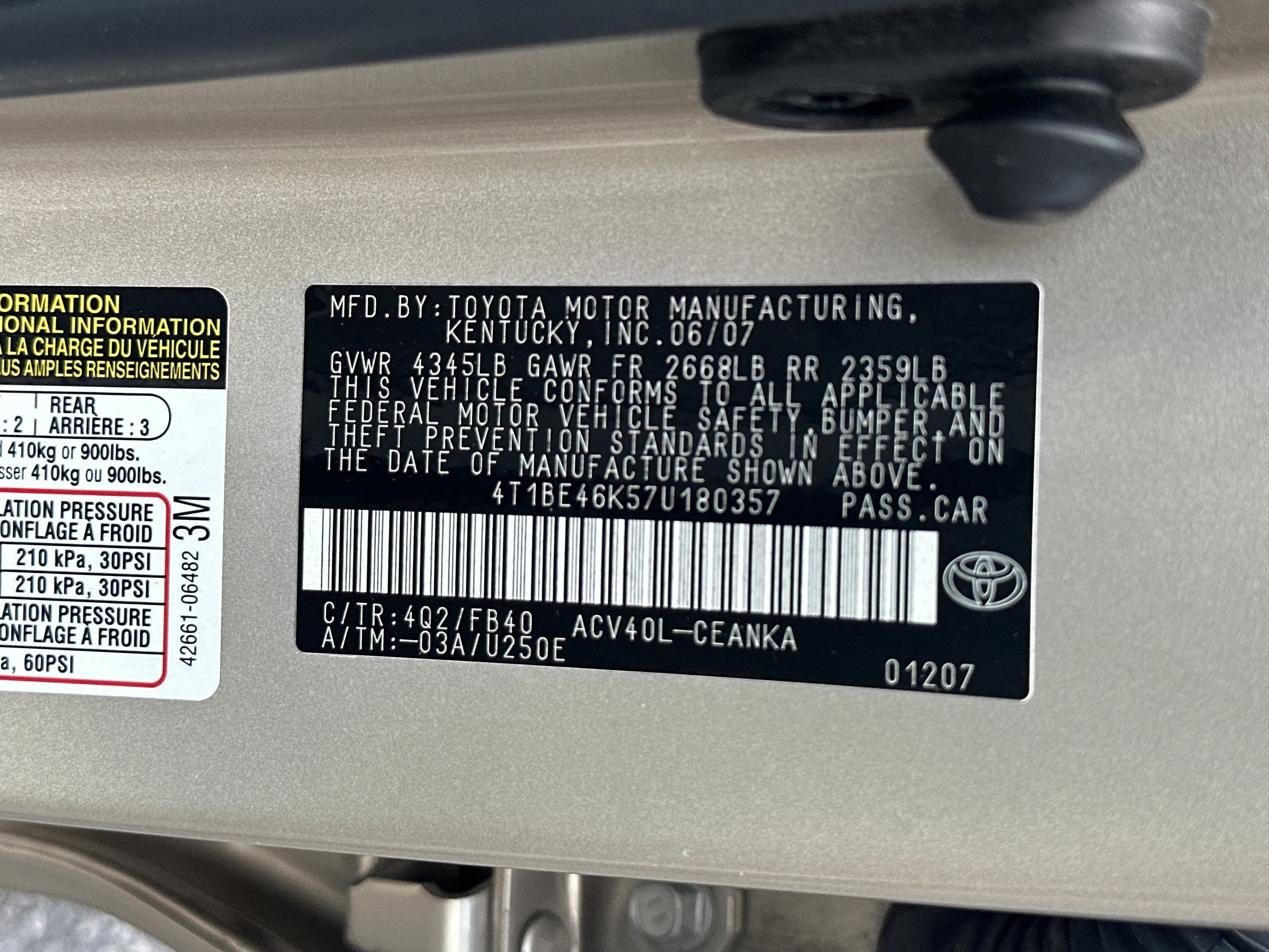 Used 2007 Toyota Camry CE FWD image 33