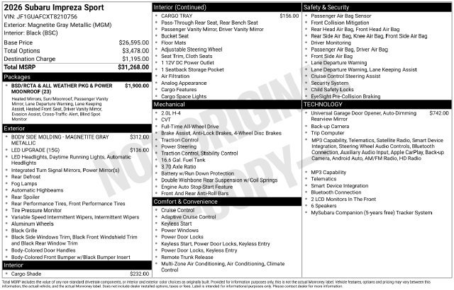 Certified 2026 Subaru Impreza 2.0i Sport AWD/4WD image 22