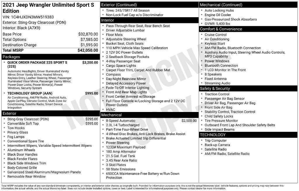 Used 2021 Jeep Wrangler Unlimited Sport AWD/4WD image 34