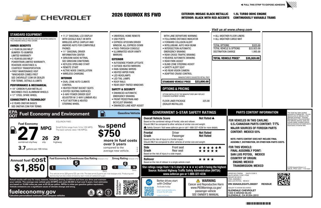Used 2026 Chevrolet Equinox RS w/ LPO, Floor Liner Package FWD image 4