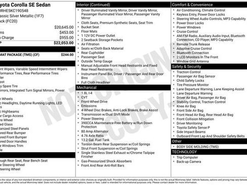 Used 2019 Toyota Corolla SE w/ Carpet Mat Package (TMS) FWD image 16