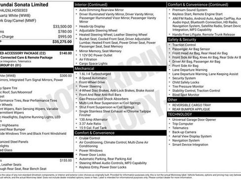 Used 2020 Hyundai Sonata Limited w/ Preferred Accessory Package FWD image 31