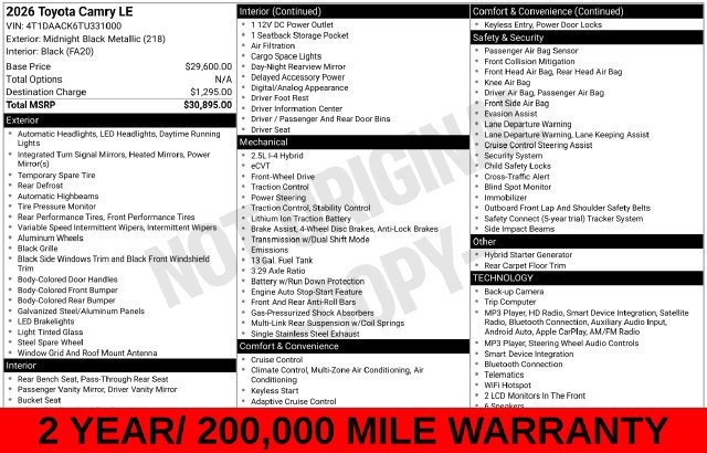 Used 2026 Toyota Camry LE FWD image 9