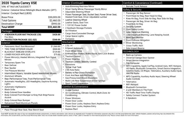 Used 2020 Toyota Camry XSE w/ 4 Season Floor Mat Package FWD image 22