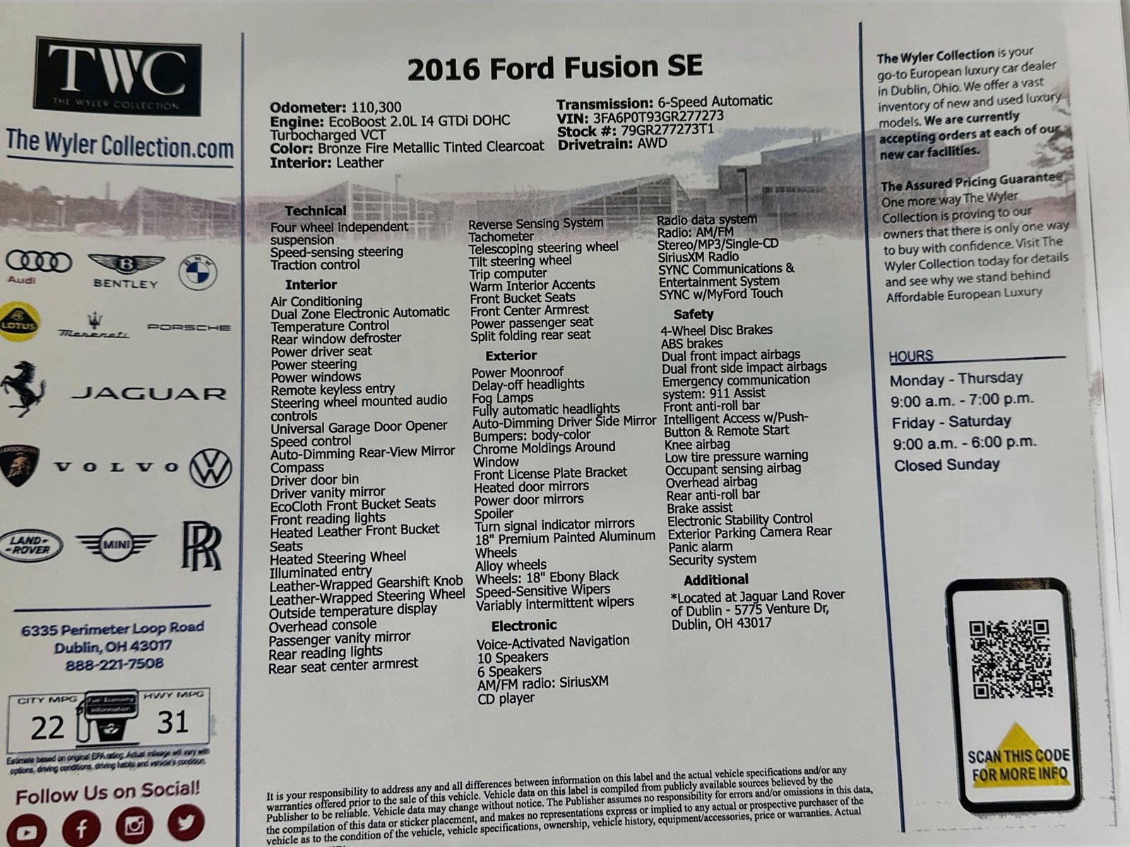 Used 2016 Ford Fusion SE w/ Equipment Group 202A AWD/4WD image 47