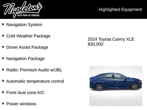 Used 2024 Toyota Camry XLE w/ Navigation Package FWD image 2