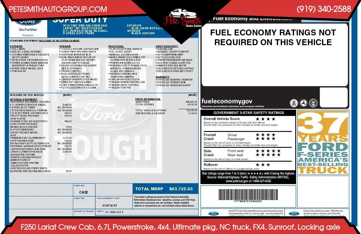 Used 2015 Ford F250 Lariat w/ Lariat Ultimate Package AWD/4WD image 56