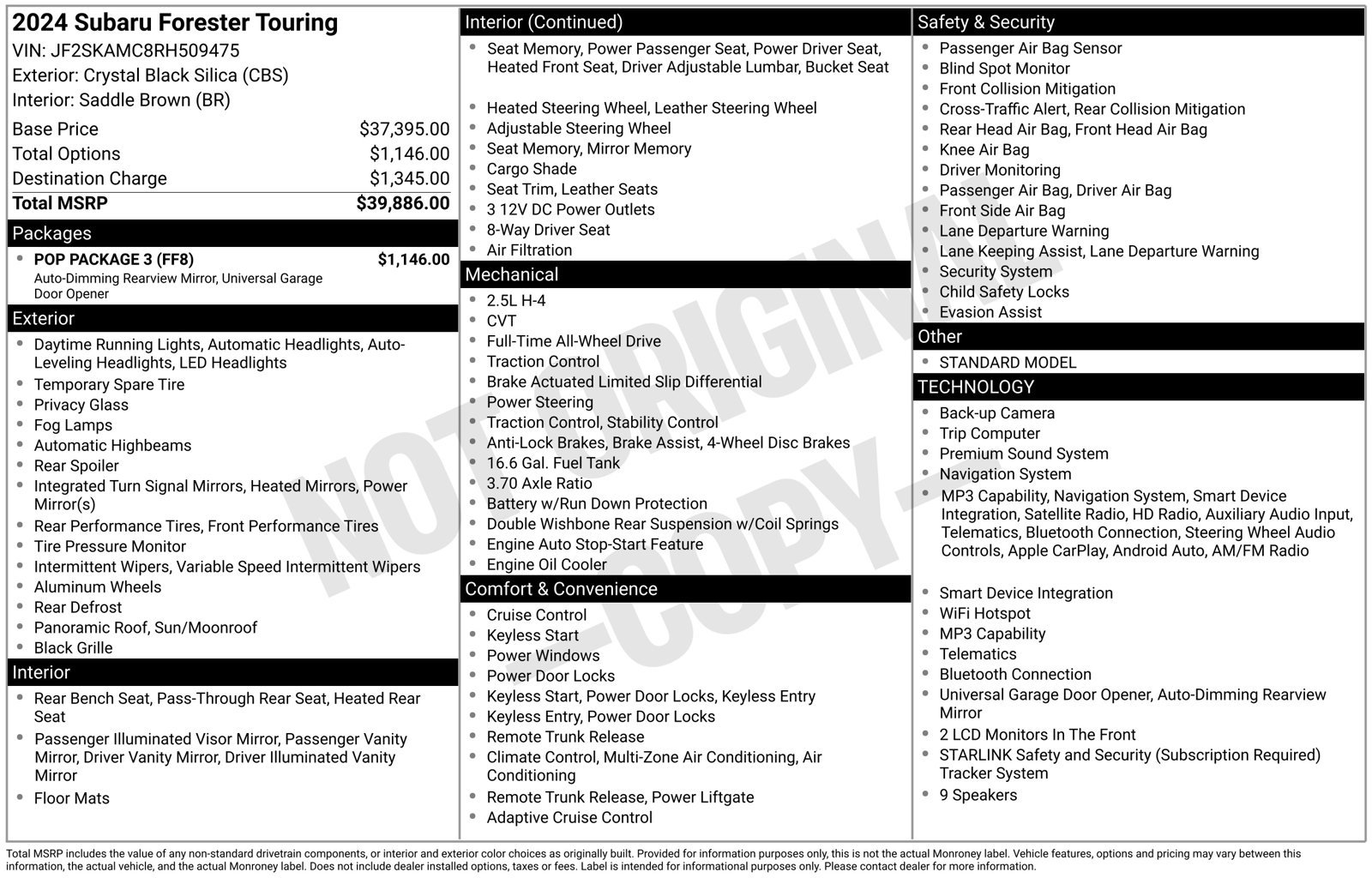 Certified 2024 Subaru Forester Touring w/ POP Package 3 AWD/4WD image 7