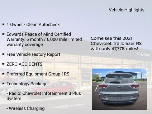 Used 2021 Chevrolet TrailBlazer RS w/ Sun and Liftgate Package AWD/4WD image 11