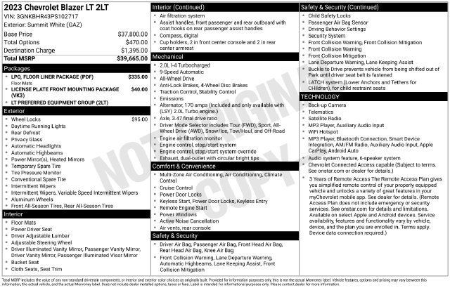 Certified 2023 Chevrolet Blazer LT w/ LPO, Floor Liner Package AWD/4WD image 27